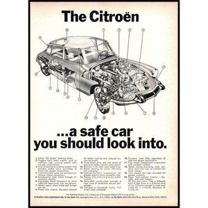 1968 Citroen DS Sedan Cutaway Drawing Vintage Print Ad Wall Art 8 x 11